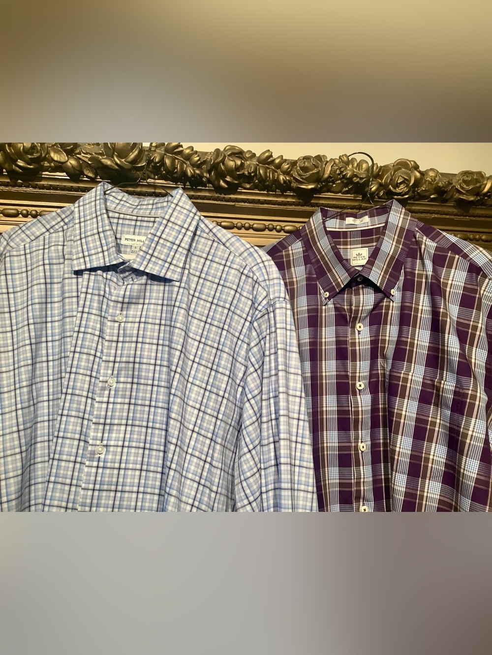 Pair of Peter Millar Men's Light Blue Plaid & Purple Plaid Shirts Sz L - NWOT